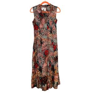 Betsey Lauren Vintage Botanical Print Dress Sleeveless Cottagecore 10 Pockets